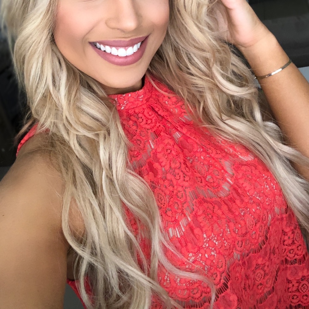 Coral lace halter top. Size medium.